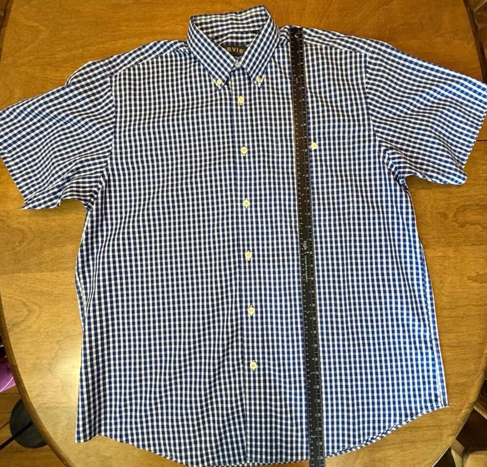Orvis Men's XL Regular Blue White Check Cotton Short Sleeve Button-Down Shirt